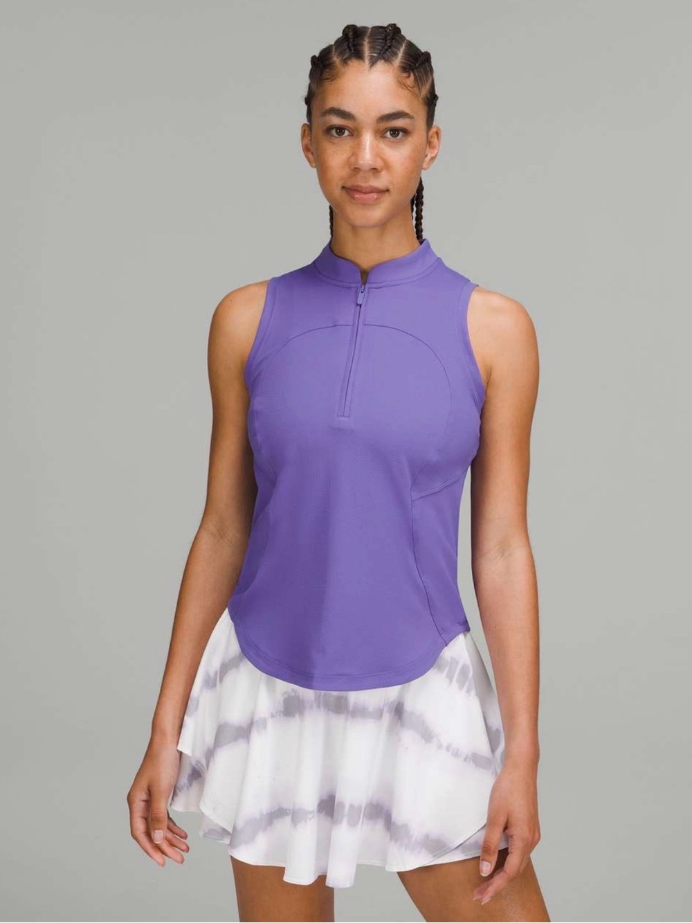 𝑳𝒖𝒍𝒖𝒍𝒆𝒎𝒐𝒏 Front-Zip Mock-Neck Tennis Tank Top | Size 10 / Charged Indigo